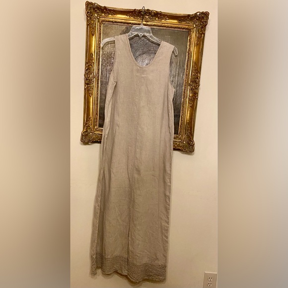 FLAX 100% Linen Long Dress w Textured Linen Panel - Picture 4 of 9